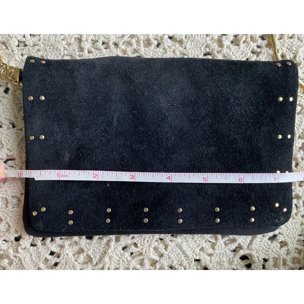 Free People Kingston Crossbody‎ Bag Black Suede Gold Studded Clutch Boho Glam